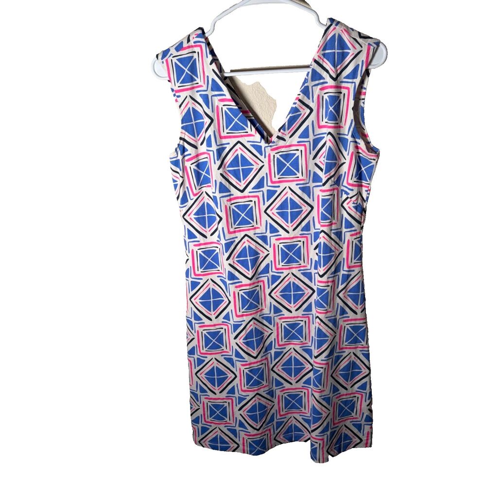 Mahi Gold Dress Women's Large V-Neck Sleeveless Shift Colorful Printed